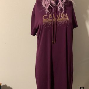 Calvin Klein Short-Sleeve Burgundy Hoodie Dress